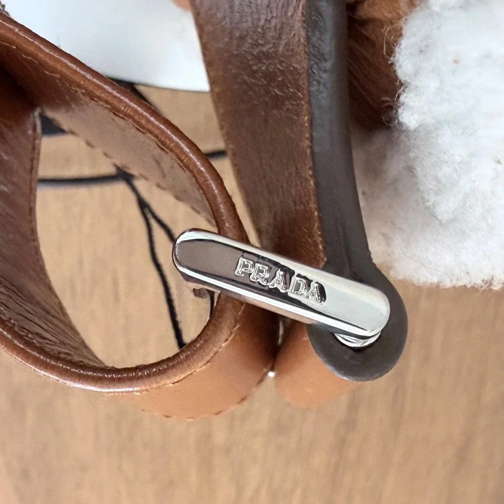 Prada Bandoliera Montone Shearling Leather Crossbody Bag Cognac 2VH181
